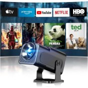 Resim 4K Projektör HY320-1920X1080 Full Hd Projeksiyon Cihazı, 12000 Lümen Yüksek Parlaklık Seviyesi, Uzaktan Kumandalı, Wifi 6, Bluetooth 5, Android Tv 11, 40"-130" Geniş Ekran Projeksiyon Cihazı 