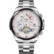 Resim Hanyang Gümüş Forsınıng Mavi Izle Basit Içi Boş Volan Mekanik Saat Dairesel Çelik Bantlı Saat Alaşımlı Mekanik Saat (Yurt Dışından) 