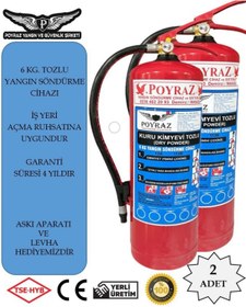 Resim P POYRAZ 6kg yangın tüpü kurukimyevi tozlu2 adet askı aparatı levha hediyeli 4 yıl garantili 