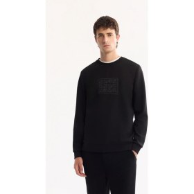 Resim AVVA Erkek Siyah Bisiklet Yaka Pamuklu Bi-Stretch Baskılı Regular Fit Sweatshirt A52Y1289 