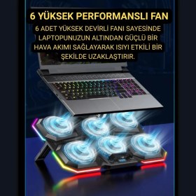 Resim Coofbe 6 Fanlı 12 Rgb Işık Modlu Kademe Standlı LCD Göstergeli Notebook Soğutucu Laptop Standı Soğutucu 