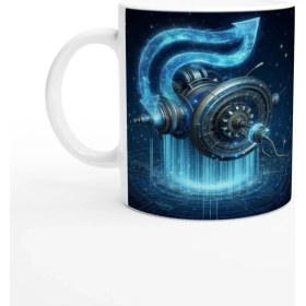 Resim Kova Burcu Baskılı Kahve Kupası - Zamanın Çarkları Astroloji Mekanizması Vs4 