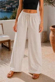 Resim Maison La Femme Kadın Keten Pantolon Beli Lastikli Bol Kesim 