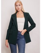 Resim Kadın Düğme Detaylı Uzun Kol Şık Ofis Süs Cep Kapaklı Kumaş Blazer Ceket-zümrüt Zümrüt 