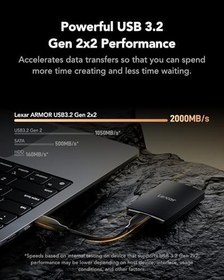 Resim Lexar ARMOR 700 Taşınabilir SSD 2TB, 2000MB/sn'ye Kadar Okuma ve Yazma, USB 3.2 Gen 2x2 Harici SSD, IP66 Su ve Toz Direnci, Mac/PC, iPhone 15 Serisi, Kamera ile Uyumlu (LAR700X002T-RNBNG) 