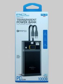 Resim Acl Şeffaf Göstergeli 10000MAH Lightning ve Type-C Kablolu Hızlı Şarj Q3.0 Powerbank 