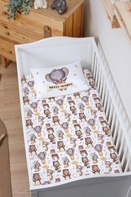 Resim Organik Bebek Boy Lastikli Çarşaf Seti - Sevimli Orman Arkadaşım Fil 70 x 130 