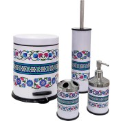 Resim Siliwax Rumi Desen-4 Lü Set Pedallı Yavaş Kapanır Çöp Kovası Wc Klozet Fırça Sabunluk Diş Fırçalık Seti 
