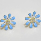 Resim Papatya Silver 925 Ayar Gümüş Gold Kaplama Zirkon Taşlı Mavi Mineli Papatya Halka Küpe 