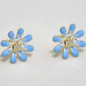 Resim Papatya Silver 925 Ayar Gümüş Gold Kaplama Zirkon Taşlı Mavi Mineli Papatya Halka Küpe 