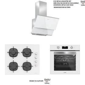 Resim Silverline 3'lü Beyaz Cam Ankastre Set (3490 Oslo 60 Beyaz+cs5335w01+bo6502w02) 