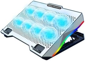 Resim RGB Işıklı 8 Fanlı Yükseklikli Ayarlı Notebook Laptop Soğutucu Fan + Telefon Tutucu FC979 