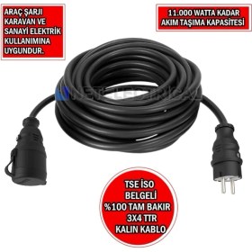 Resim Araç Şarjı Için 30 Metre 3x4 Ttr Tam Bakır Kalın Kablolu Kauçuk Başlıklı Seyyar Uzatma Kablosu 