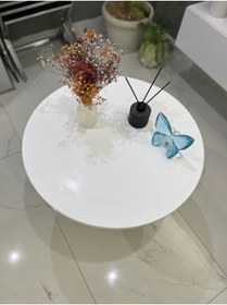 Resim MatBeyaZ Bohem Yan Sehpa Fiskos Sehpa Çıtalı Dekoratif Mdf Üst Tablalı 60 Cm Üst 62 Cm Yükseklik 