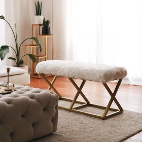 Resim Evodeko Altın Beyaz Peluş Bench 