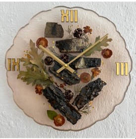 Resim Pelince - Doğal Ağaç Kabuklu Epoksi Duvar Saati Özel Tasarım - Tek Üretim - Versiyon V - 30 Cm Kahverengi 