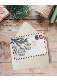 Resim Yılbaşı Çam Ve Küre Temalı Kartpostal Ve Zarf Seti, Yeniyıl Tebri 