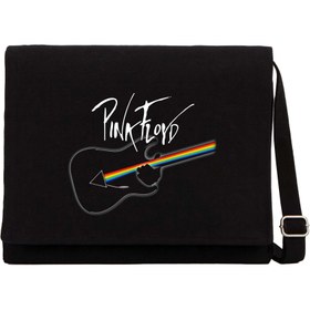 Resim Pink Floyd Guitar Siyah Kanvas Postacı Çantası - Siyah 