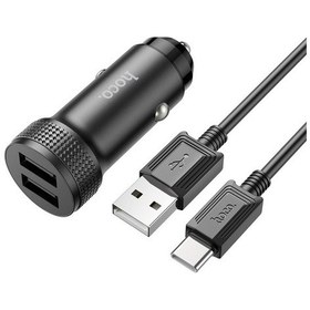 Resim Hoco Z49 Çift Usb Giriş Araç Şarj Başlığı + Usb To Type-c Kablo 