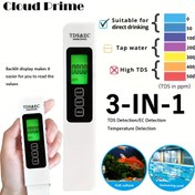 Resim Üçü bir arada su kalitesi test cihazı TDS/EC/TENP su kalitesi testi iletkenlik kaymaz tasarım arka aydınlatmalı ekran su kalitesi test kalemi akvaryumlar ve yüzme havuzları için uygundur. Bu ürün doğrudan gıda ile temas etmez 