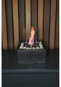 Resim Quadrata Siyah Biyoetanol Masaüstü Şömine - 1 Lt Yakıt Ve Dekoratif Taş Hediye 