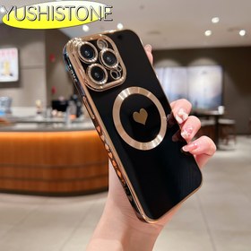 Resim YUSHISTONE Kalp Şekilli Manyetik Telefon Kılıfı Iphone 16 Pro Max/ 16 Pro/ 16/ 15 Pro/14 Pro Max/13/14/12 Pro Max/ 11 Yumuşak Kenarlıklı Lens Koruma Telefon Kılıfı ile Uyumlu 