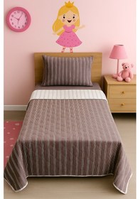 Resim Fulya Tek Kişilik Çift Taraflı Kapitone Yatak Örtüsü Takımı Çizgili Bordo 