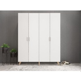 Resim Duke 4 Kapaklı Ayakkabılık Meşe Beyaz 180 Cm M2 