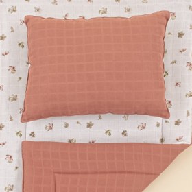 Resim Alt Açma Matı ve Yastık - Çift Taraflı - Gül Kurusu Muslin - Çiçekler 