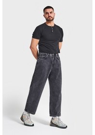 Resim Itsbasic Erkek Füme Renk 3w5-14 Loose Baggy Fit Bol Kesim Cep Nakış Detaylı Denim Jean 