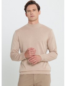 Resim AC&Co / Altınyıldız Classics Erkek Bej Melanj Standart Fit Normal Kesim Yarım Balıkçı Yaka Pamuklu Triko Kazak Bej Melanj 