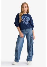 Resim Defacto Kız Çocuk Relax Fit Bisiklet Yaka Baskılı Sweatshirt E8894a825aunv241 Lacivert 