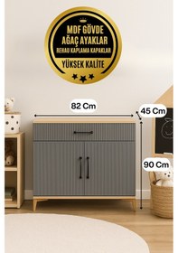 Resim Ege Kapaklı Şifonyer Oksit Gri Renk Mdf Gürgen Ağacı Ayaklı Diğer 