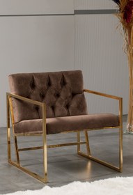 Resim Lourd Berjer İskandinav Modern Gold Metal Berjer Tekli Koltuk Ofis Ev Oturma Odası Cafe 