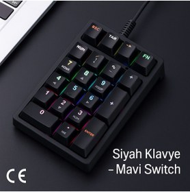 Resim Zilvana RGB Mekanik Sayısal Tuş Takımı | 21 Tuşlu Kablolu Numpad, Mavi Switch, Gaming & Ofis Klavye 