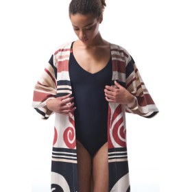 Resim Etnik Desenli Shay Uzun Kimono 