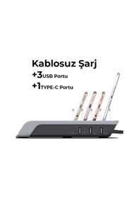 Resim Ally Multiport 10W Wireless Kablosuz Şarj Cihazı Organizer Stand (121664883)-Siyah 