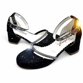 Resim BEEBRON Topuklu Abiye Kız Çocuk Ayakkabı Shining Princess Series Simli Siyah 