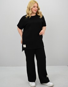 Resim Kadın Büyük Beden Modal Kumaş Kısa Kollu Bol Paça Eşofman Takımı 8184-25 - 4XL / Füme 