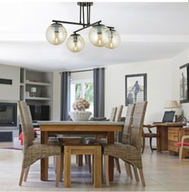 Resim Mali 4 Lü Siyah Avize Bal Camlı Modern Salon Avize 