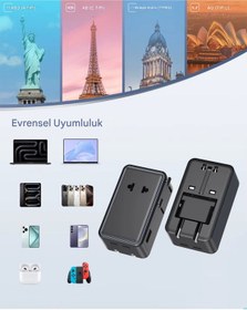 Resim 25w Evrensel Seyahat Adaptörü 2xtype-c 1xusb Eu Us Au Uk Priz Fiş Çevirici Dönüştürücü 
