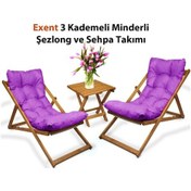 Resim Exent 3 Kademeli Minderli Şezlong Ve Sehpa Seti-mor Ahşap 