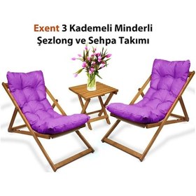 Resim Exent 3 Kademeli Minderli Şezlong Ve Sehpa Seti-mor Ahşap 