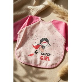Resim Babydonat Super Girl Desenli Sıvı Geçirmez Uzun Kollu Bebek Mama ve Aktivite Önlüğü - Pembe Puantiyeli Blw Uyumlu 6-18 Ay 