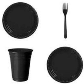 Resim YerliToptan Siyah Plastik Tabak Seti 25'li 