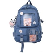 Resim Luckydog Harajuku Kore Okul Çantası, Kız Öğrenciler İçin Şık Mavi Rozetli Versiyon Çok Renkli 