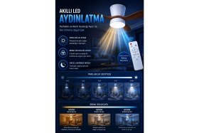 Resim Modern LED Işıklı Tavan Vantilatörü 3 Renk Işık 3 Kademe Hız Sessiz Beyaz Gövde Koyu Ceviz Kanat Avize 