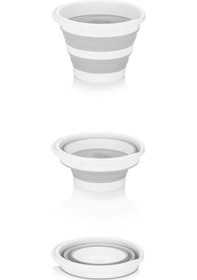 Resim 3'lü Set Katlanabilir Çamaşır Sepeti Katlanabilir Akordiyon Su Kovası Gri 