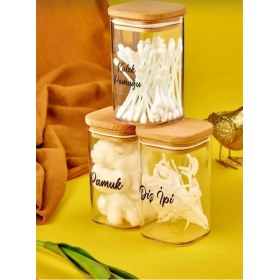 Resim Celsen Home 3'lü Ahşap Kapaklı Mika Kulak Pamuğu & Diş Ipi & Pamuk Organizeri 300ML 