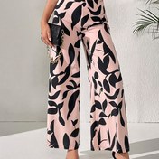 Resim Kadınlar İçin Şık Yüksek Bel Leopar Desenli Geniş Paça Pantolon - Yumuşak Pembe & Siyah Polyester, Hafif ve Rahat, Günlük veya Yarı Resmi Geziler için Mükemmel, Leopar Desenli Pantolon 